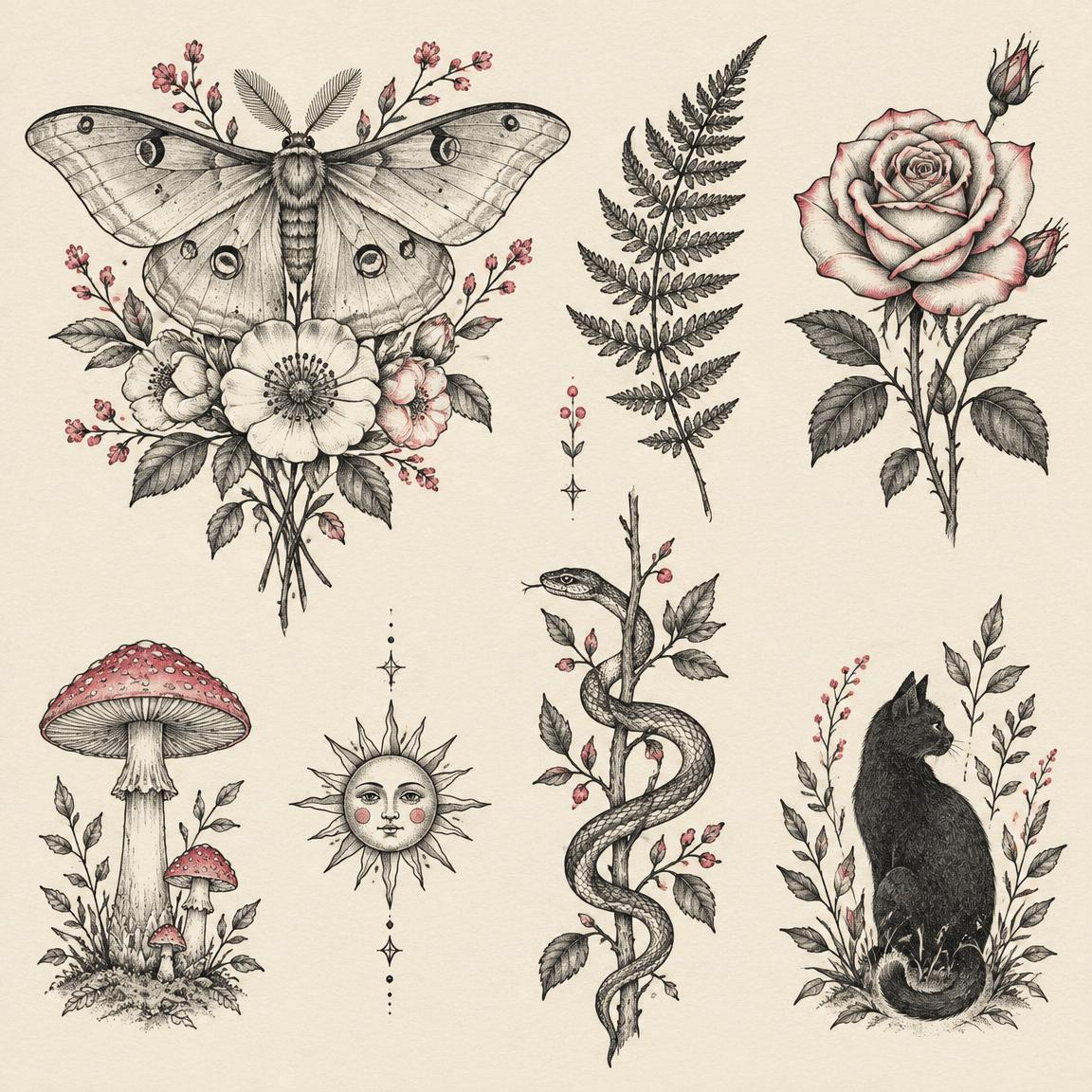 Cartela de flashes de tatuagem